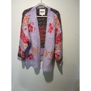 &Merci En Merci Cardigan Sweater Women's Large Floral Open Front Poly Blend *